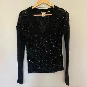 Mudd Black Sheer V-Neck Sequined Sweater Size Medium in Juniors